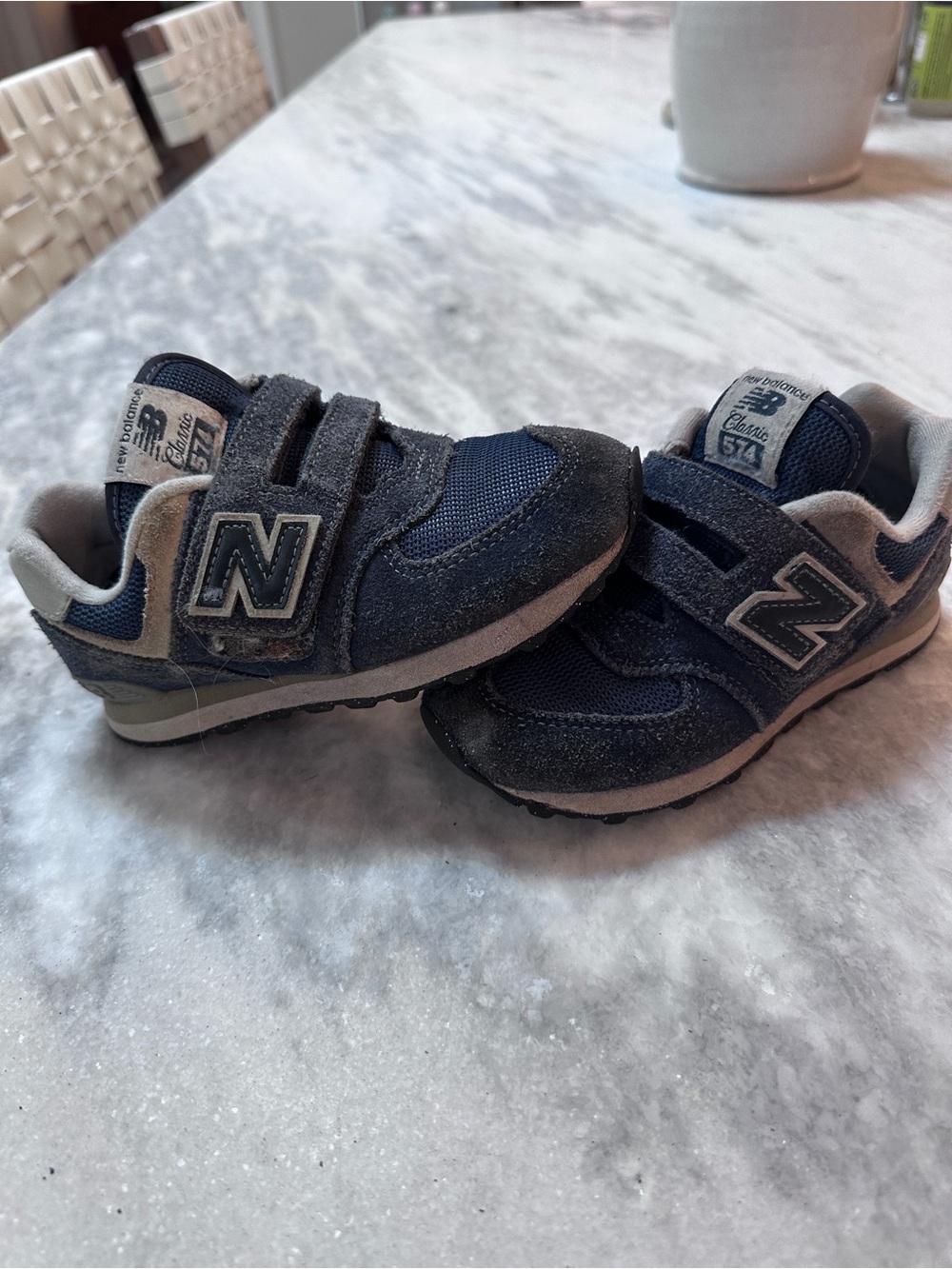 New Balance Kids Navy and Gray Velcro 574 Sneakers